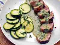 Dinner Tonight: Grilled Pork Tenderloin with Mustard Dill Sauce and Quick-Pickled Zucchini