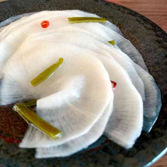 Pickled radish thinly sliced