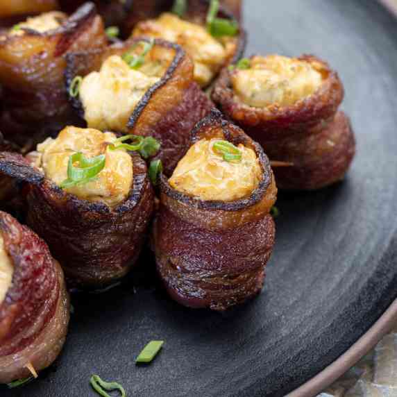 Beef kielbasa is wrapped in beef bacon and stuff with a seasoned creamy cheese mix.