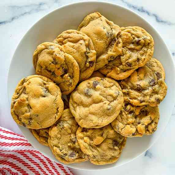 A plate of Chocolate chip cookies