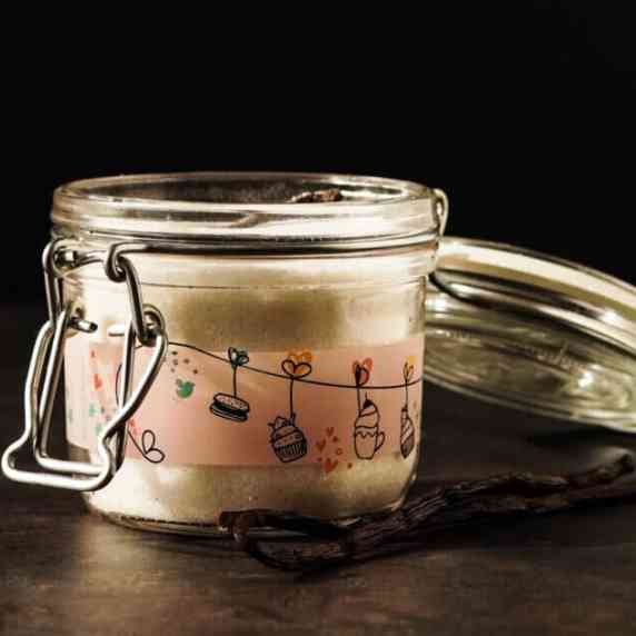 Homemade vanilla sugar in a jar
