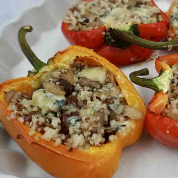 Stuffed sweet peppers in a serving dish