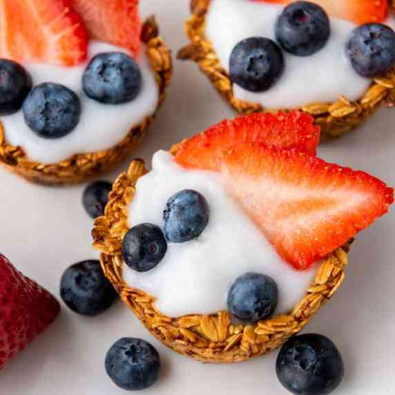 granola cups with vanilla yogurt and fresh berries