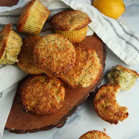 pile of lemon poppy seed muffins