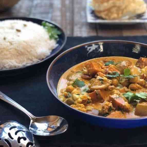 vegetable curry on table with rice