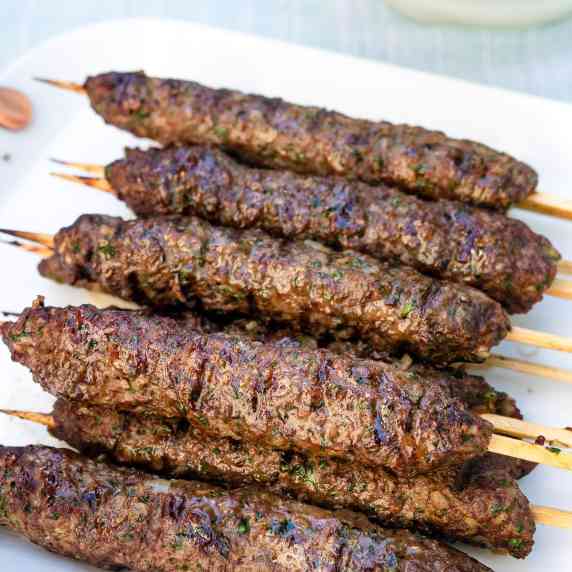 Close-up of grilled beef kebabs