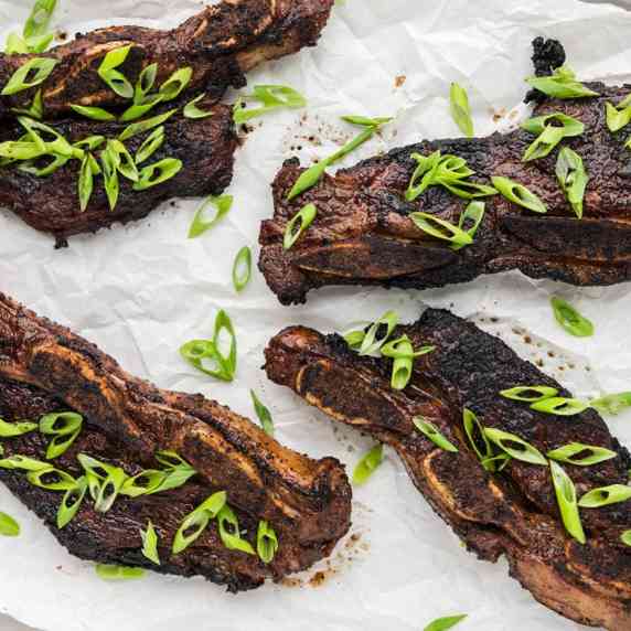 Korean short ribs (kalbi/galbi) highlights the tender, juicy nature of barbecue beef short ribs and 