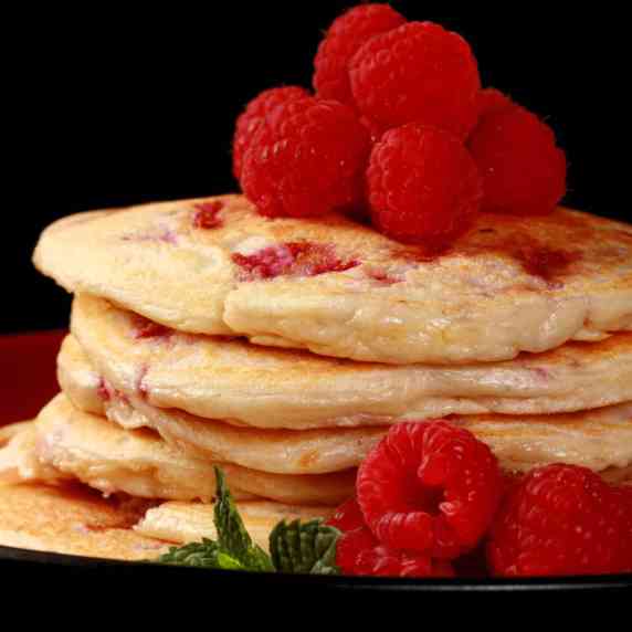 A plate of raspberry protein pancakes.