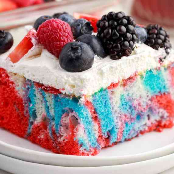 This patriotic marble cake It keeps it nice and simple with a white cake mix tinted with a few drops