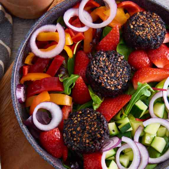 Black Pudding Salad with Strawberries and Almond Strawberry Vinaigrette