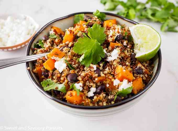 Bowl of quinoa, sweet potatoes and black beans