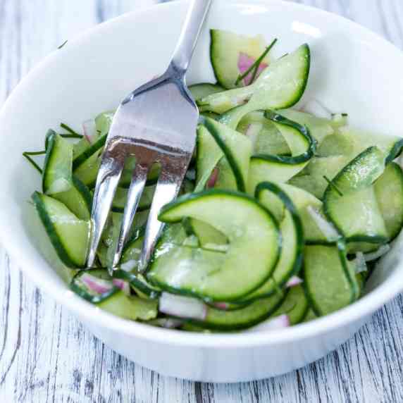 bowl of pickled cucumber slices