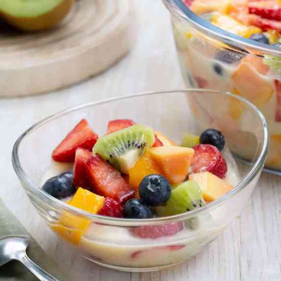 Tropical fruit salad with coconut milk