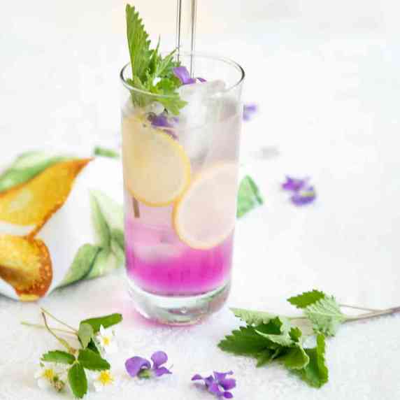 violet lemonade in glass