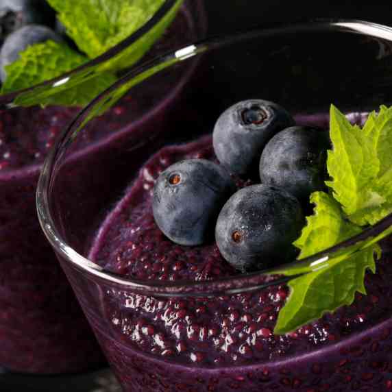2 glasses of blueberry chia pudding