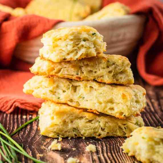 stack of biscuits with fresh chives