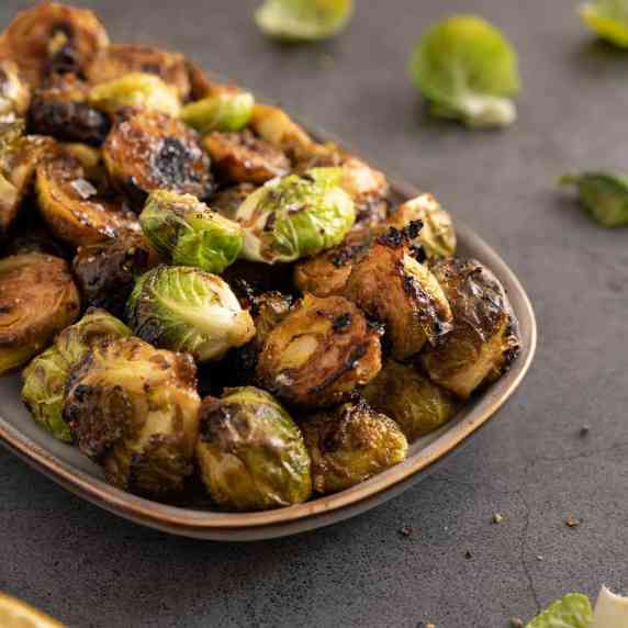 Easy Roasted Balsamic Lemon Marinated Brussels Sprouts