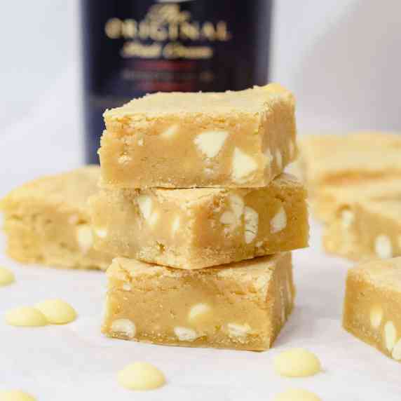 baileys blondies with white chocolate chips.
