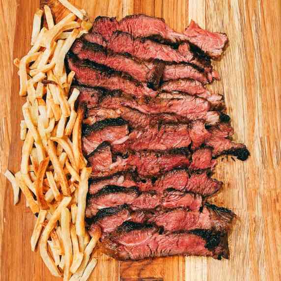 london broil strips with frieds