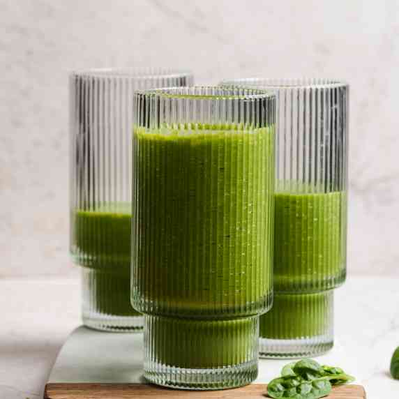 Super Green Spinach Matcha arranged in a 3 aesthetic cups