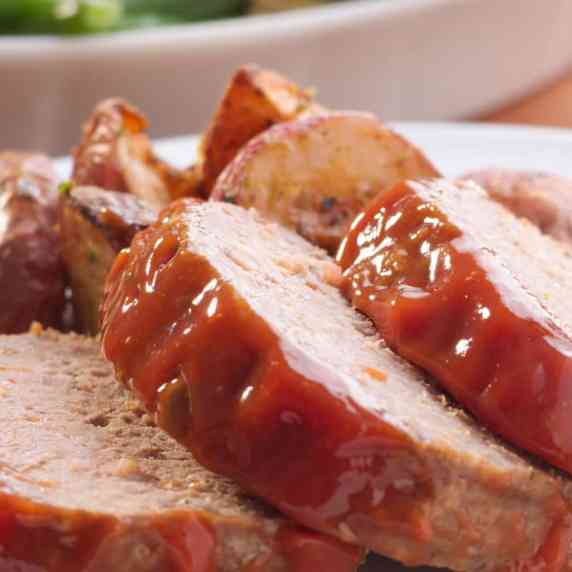 slices of catsup topped meatloaf.