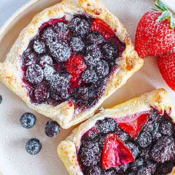 puff pastry fruit tart on a creamy plate 