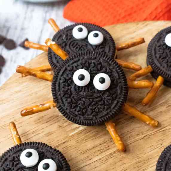 oreo spiders with pretzels and candy eyes