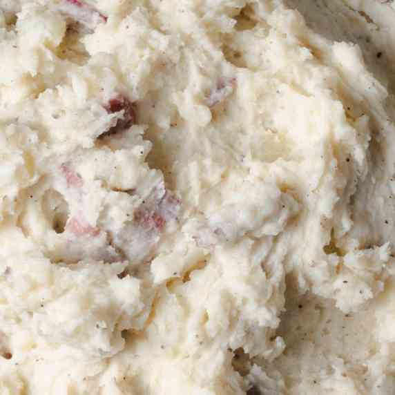 Creamy smashed red potatoes.
