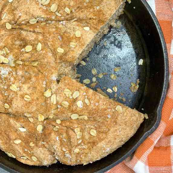 whole wheat bread in a cast-iron skillet