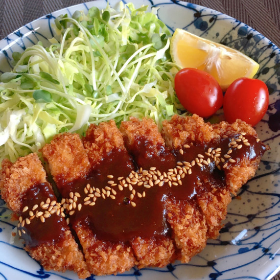 Miso Katsu is pork cutlet topped with miso sauce.