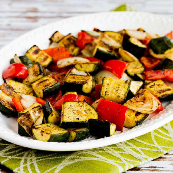 Easy Grilled Vegetables shown on serving platter.