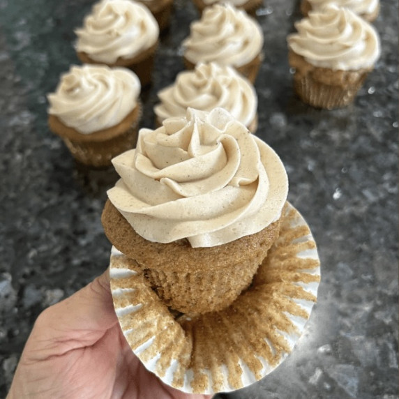 apple cider cupcake, liner partially removed