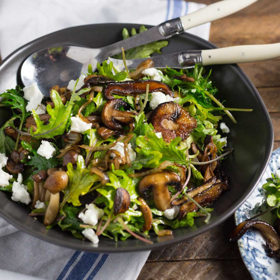 Warm Kale and Caramelized Mushroom Salad