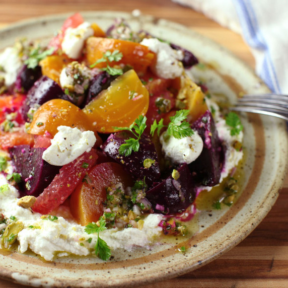 Roasted Beet and Citrus Salad with Ricotta and Pistachio Vinaigrette
