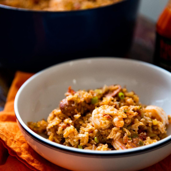 Creole-Style Red Jambalaya with Chicken, Sausage, and Shrimp