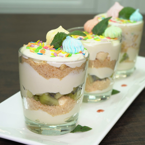 A dessert in glasses on a plate.