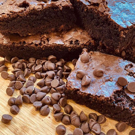 Mochas Triple Chocolate Chocolate Chip Brownies are packed full of chocolate with a hint of coffee 