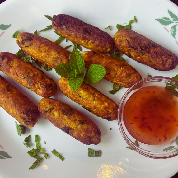 tofu kebos with fresh herbs served with dip