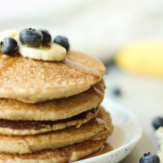 vegan banana oat pancakes stacked