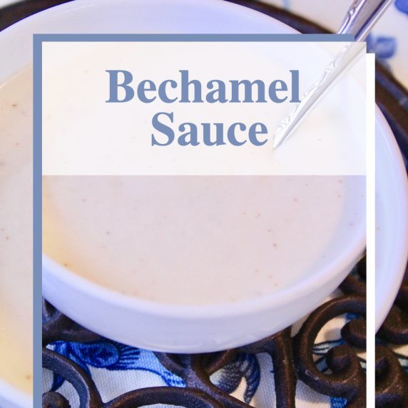 Bechamel Sauce Recipe in a white bowl.  