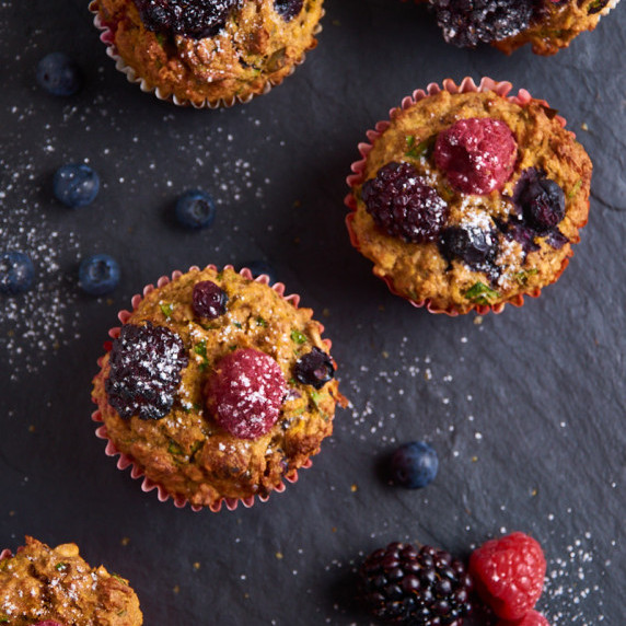 Berry Muffins with hidden Veggies and Protein