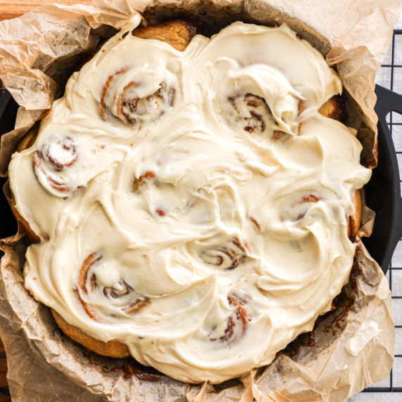 sourdough cinnamon rolls with homemade cream cheese icing made from sourdough starter