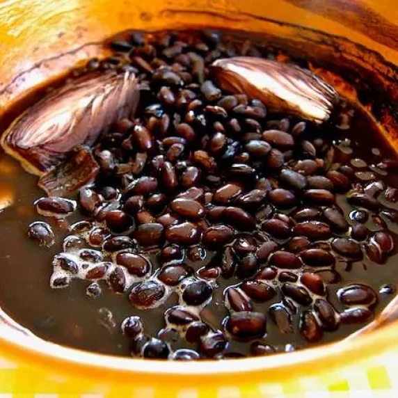 Black beans in a clay pot