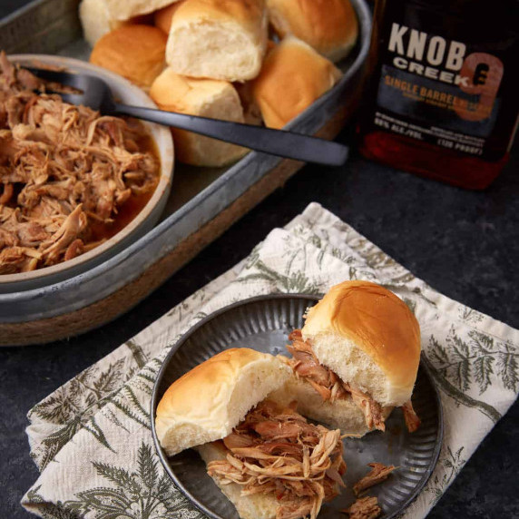 Bourbon bbq chicken sandwiches on a plate. 