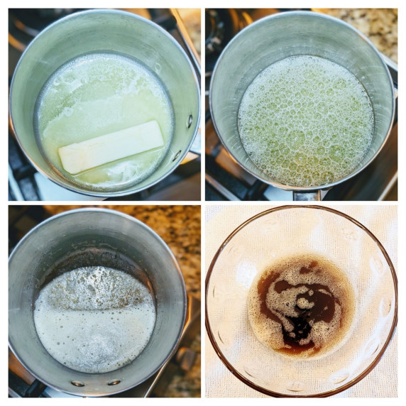 A collage of brown butter in different stages of cooking