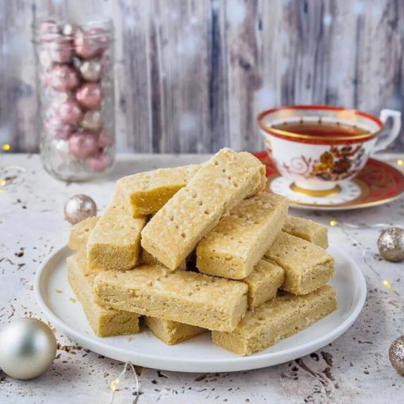 Plate of cardamom spiced shortbread cookies.