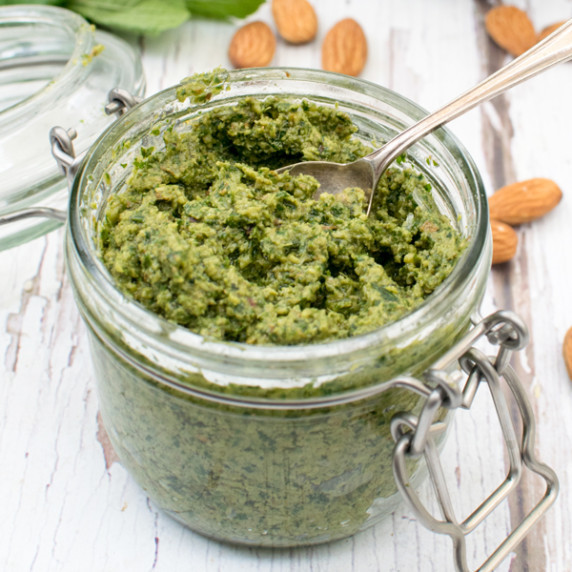 carrot top pesto in jar