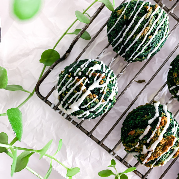 color changing green sunbutter cookies with white chocolate drizzle