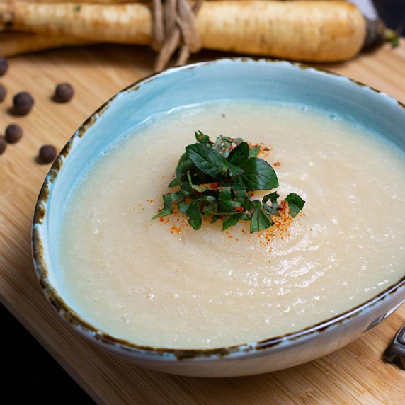 cream of parsnip soup in a bowl