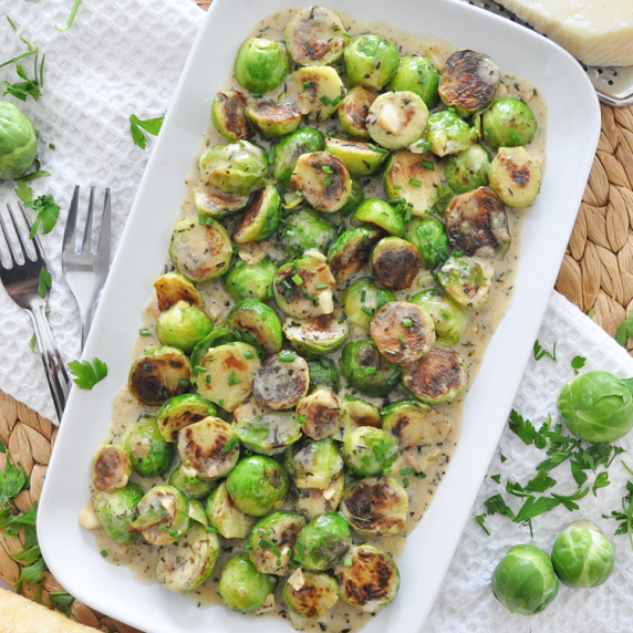 Creamy GARLIC Brussels Sprouts